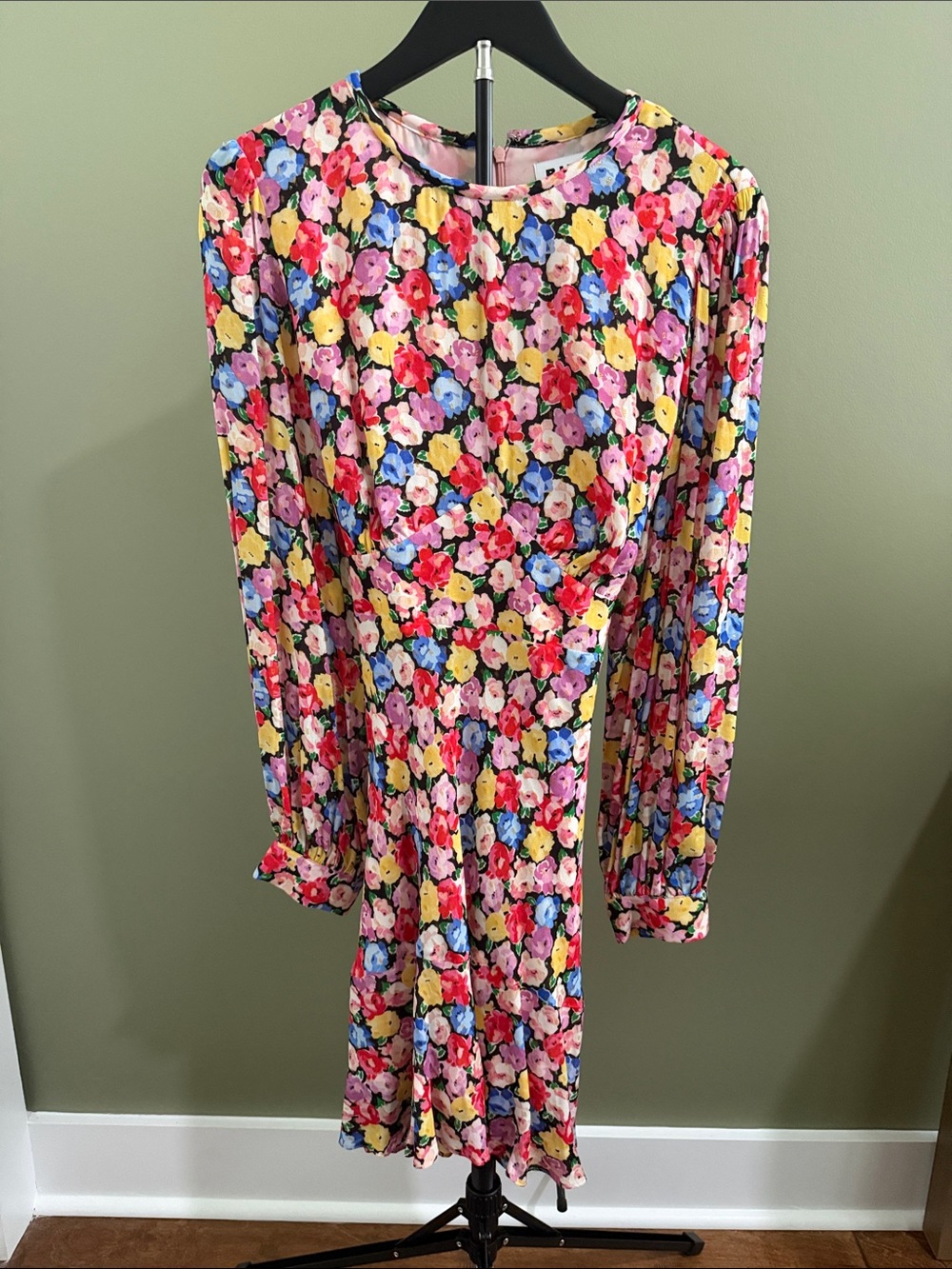 Rixo Floral Long-Sleeve Pink Mini Dress with Tie Back